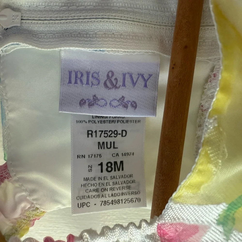 Iris & Ivy Children’s Floral Formal Dress Pink Yellow Blue White Bow 18 Months